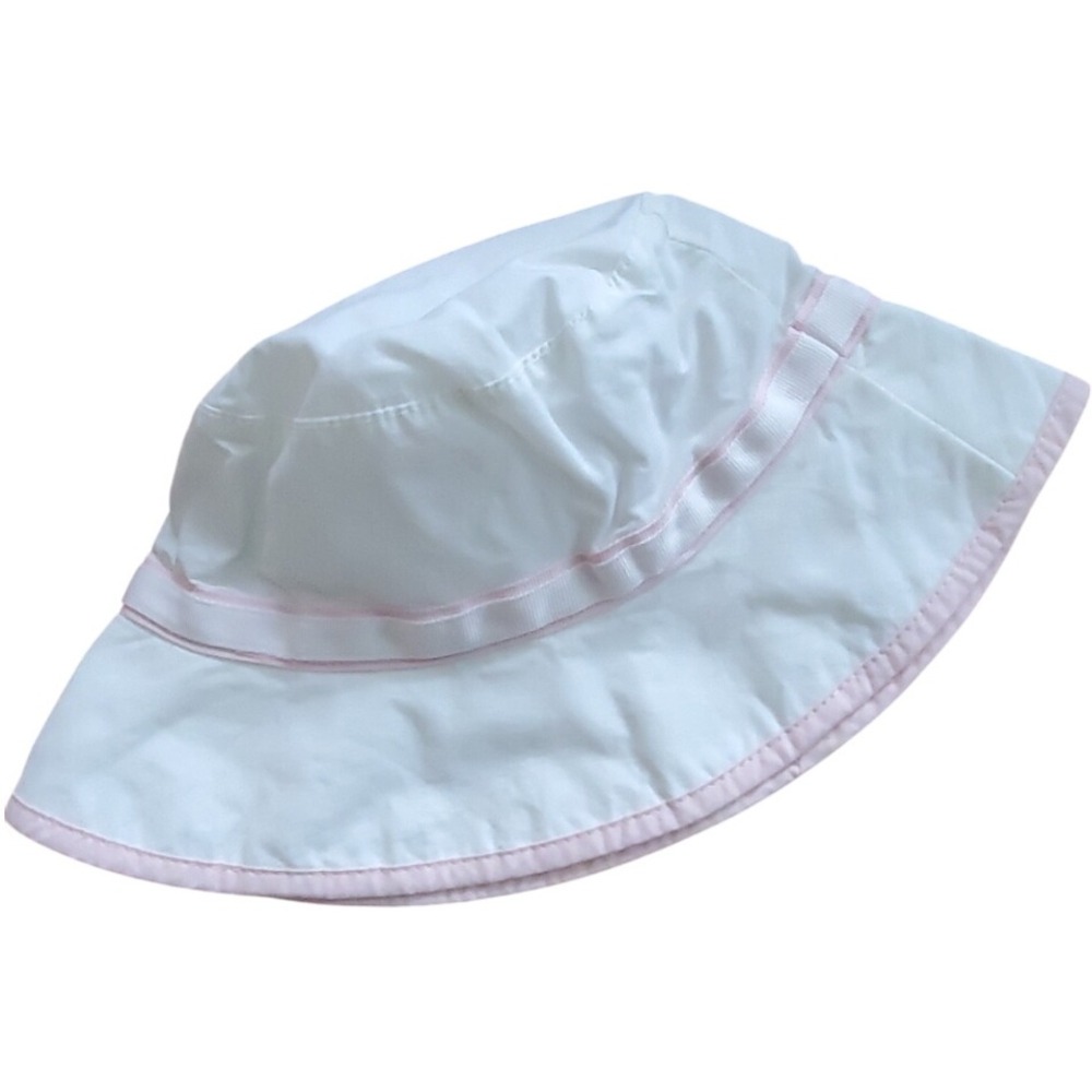 GAP Baby Girl Summer White With Pink Accents Sun Hat With Chin Strap Size 2-3‎